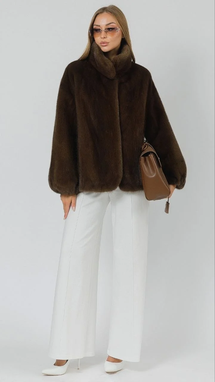 Куртка из меха норки Орех с воротником стойка