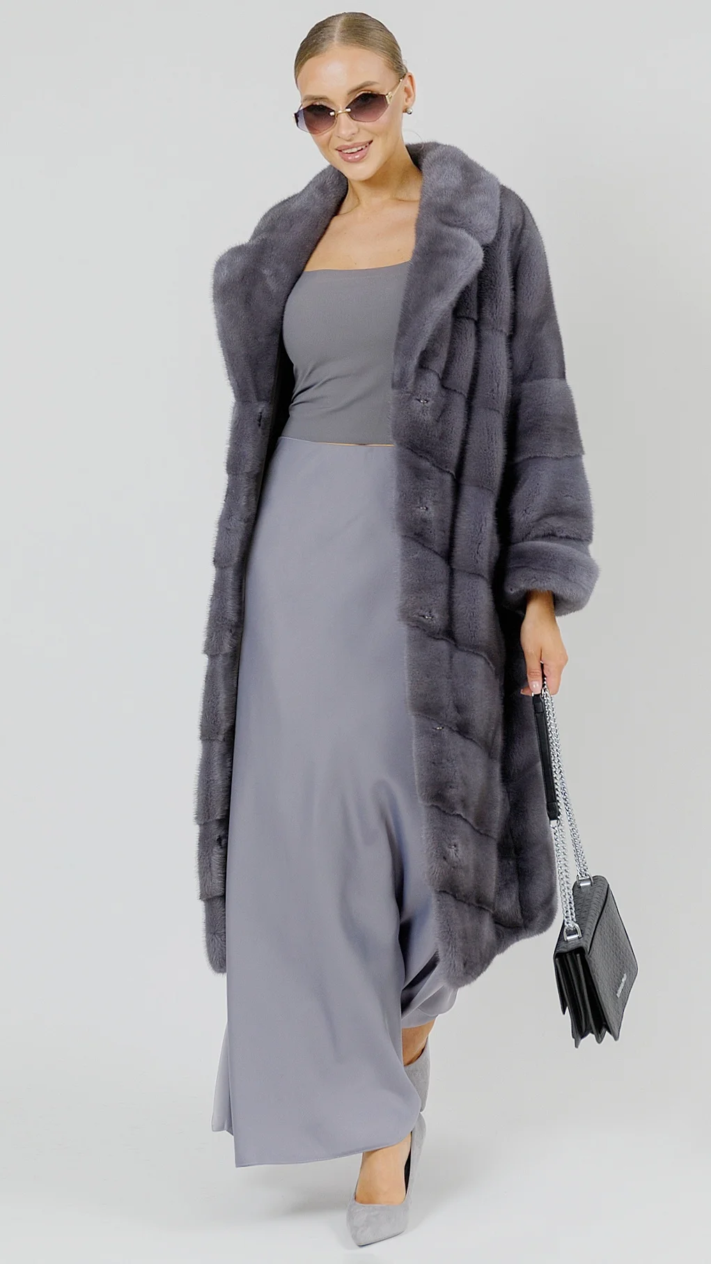 Шуба из норки Grey с английским воротником - фото №2