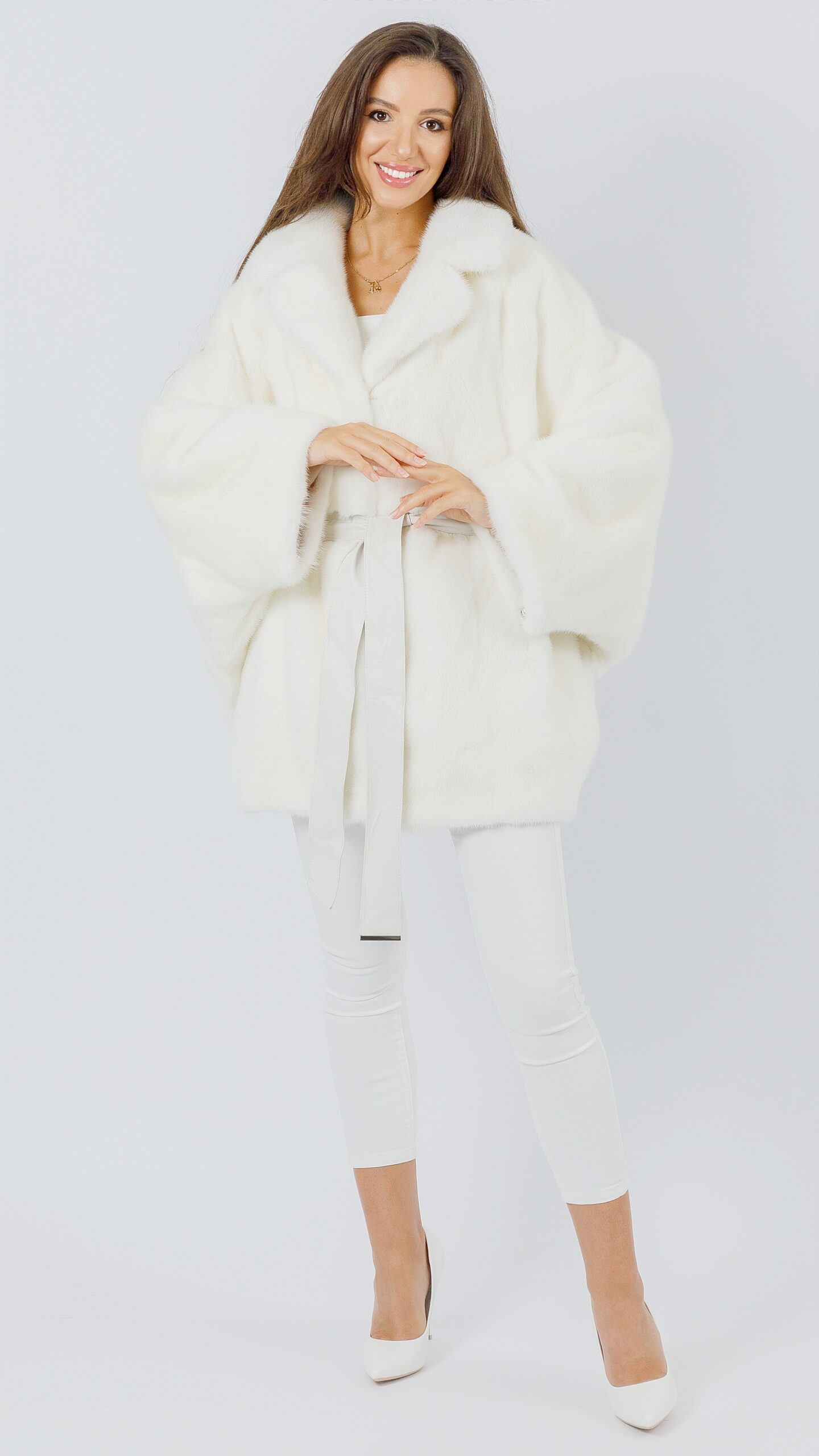 Кимоно из меха норки White с английским воротником