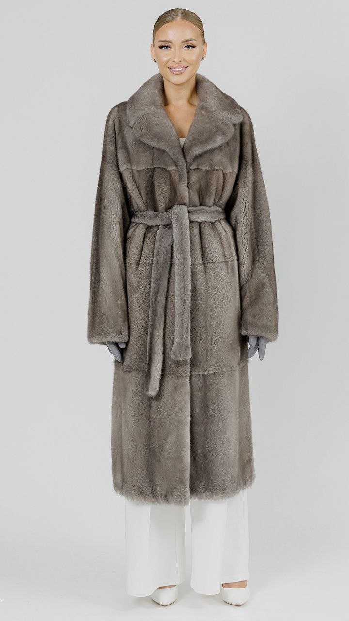 Френч maxi из меха норки Gray с английским воротником