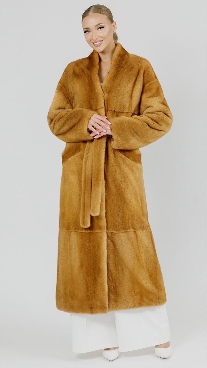 Шуба maxi прямого силуэта из меха норки Pale gold