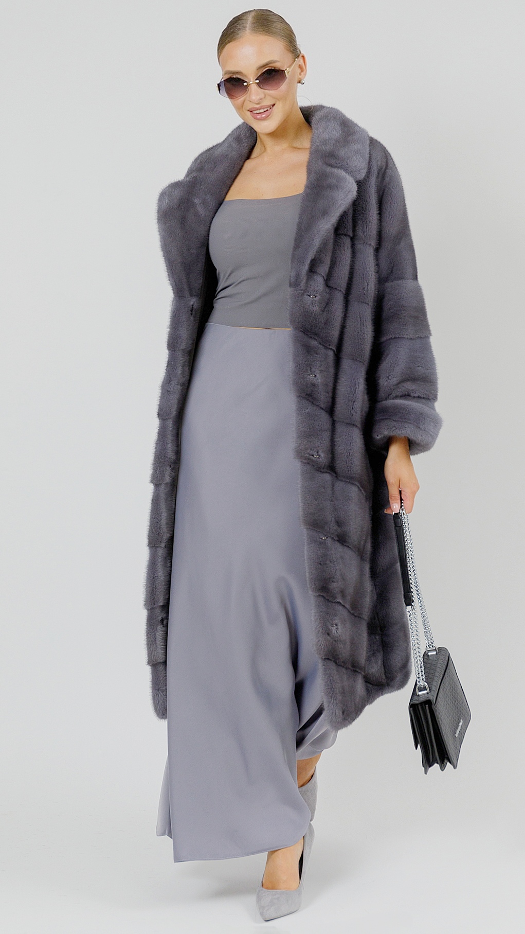 Шуба из норки Grey с английским воротником - фото №2